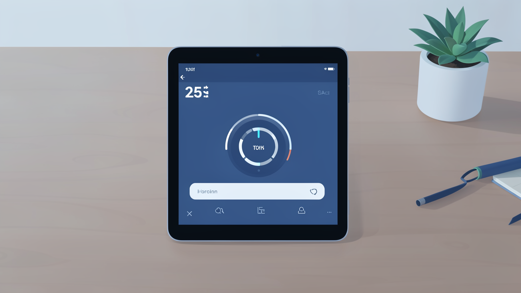 Pomodoro timer interface on a clean desk