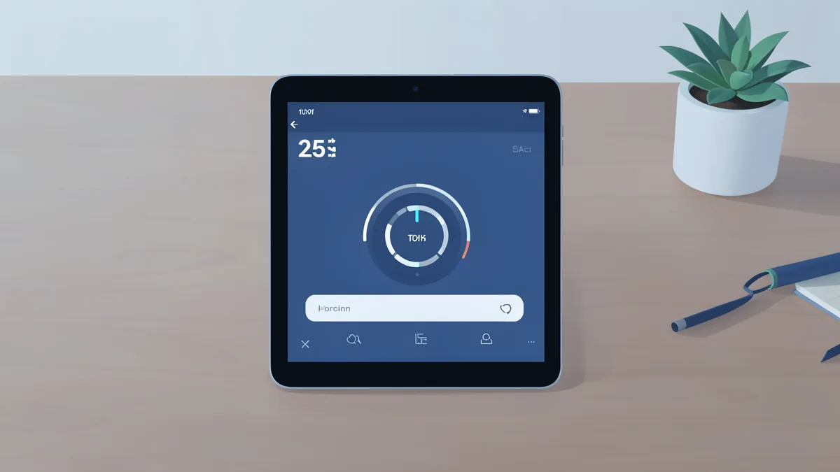 Pomodoro timer interface on a clean desk