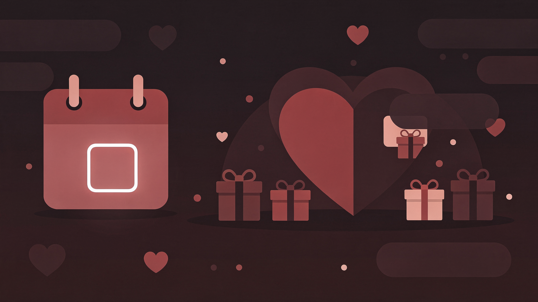 Valentine's Day heart, gift boxes, and calendar illustration