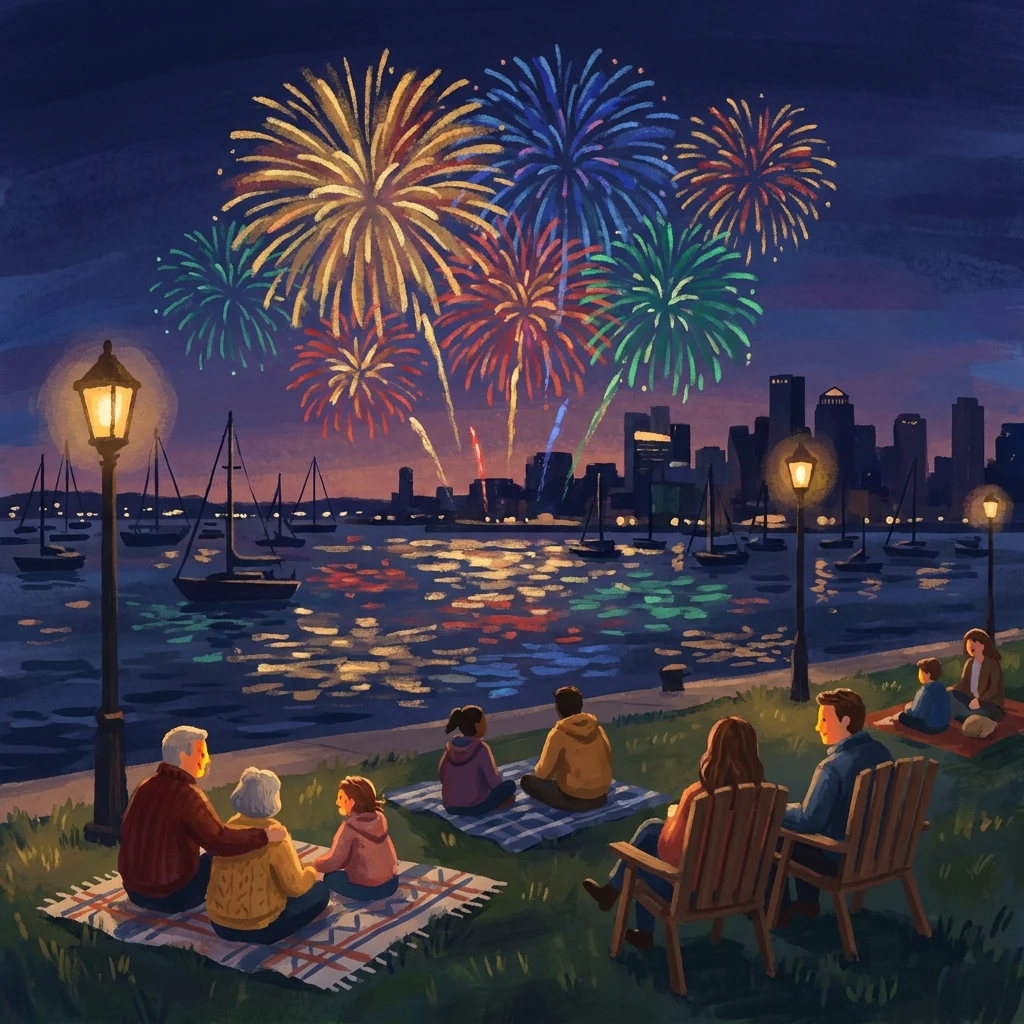 Twilight Fireworks Over Harbors