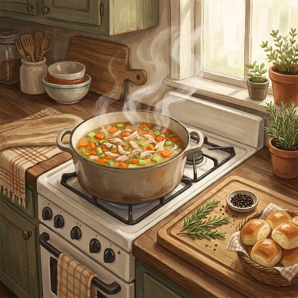 Cook homemade turkey leftover soup